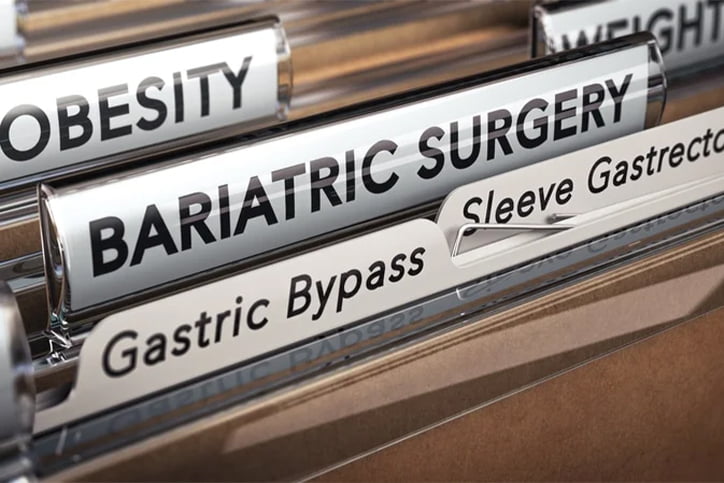 File folders labeled 'Bariatric Surgery', 'Gastric Bypass', 'Sleeve Gastrectomy' highlighting weight-loss surgery options